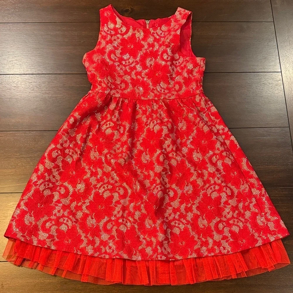 Justice Vibrant Red Lace Kids Dress